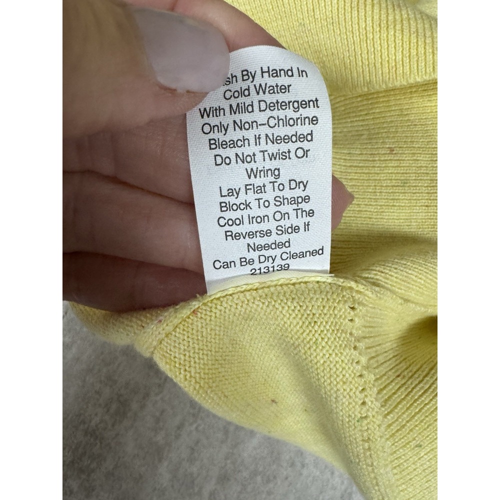 CAbi Cardigan Sweater Yellow Speckled Lace Trim Accent 100% Cotton L Coquette - Picture 4 of 7